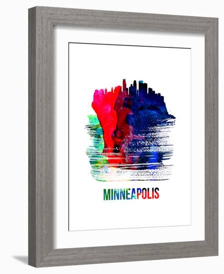 Minneapolis Skyline Brush Stroke - Watercolor-NaxArt-Framed Art Print