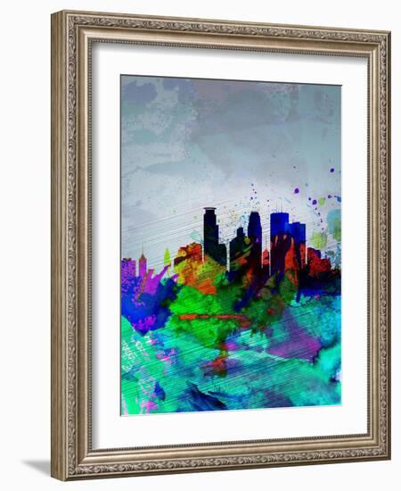 Minneapolis Watercolor Skyline-NaxArt-Framed Art Print