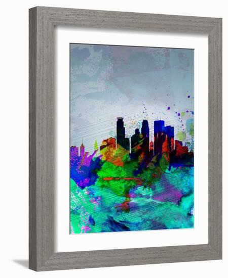 Minneapolis Watercolor Skyline-NaxArt-Framed Art Print