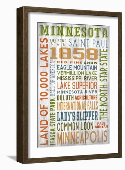 Minnesota - Barnwood Typography-Lantern Press-Framed Art Print