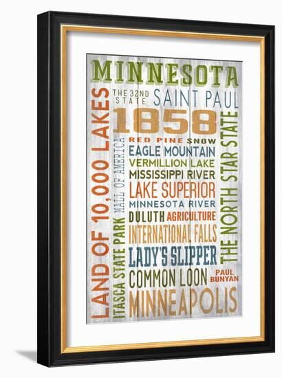 Minnesota - Barnwood Typography-Lantern Press-Framed Art Print
