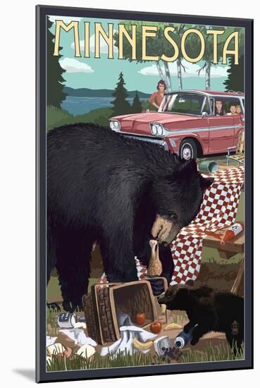 Minnesota - Bear and Picnic Scene-Lantern Press-Mounted Art Print