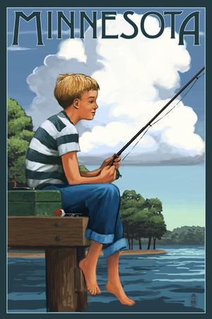 Minnesota - Boy Fishing' Art Print - Lantern Press