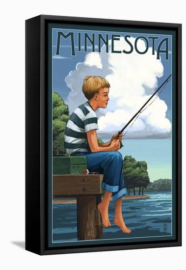 Minnesota - Boy Fishing-Lantern Press-Framed Stretched Canvas