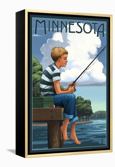 Minnesota - Boy Fishing-Lantern Press-Framed Stretched Canvas