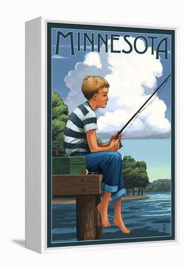 Minnesota - Boy Fishing-Lantern Press-Framed Stretched Canvas