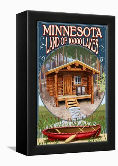 Minnesota - Cabin and Lake-Lantern Press-Framed Stretched Canvas