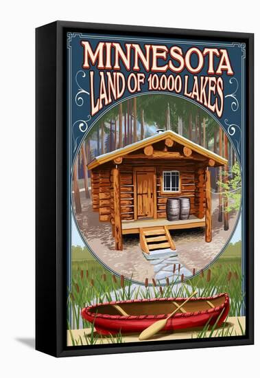Minnesota - Cabin and Lake-Lantern Press-Framed Stretched Canvas