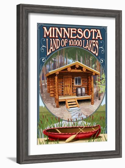 Minnesota - Cabin and Lake-Lantern Press-Framed Art Print