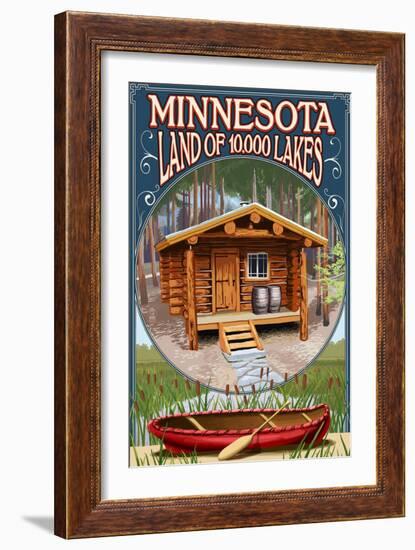 Minnesota - Cabin and Lake-Lantern Press-Framed Art Print