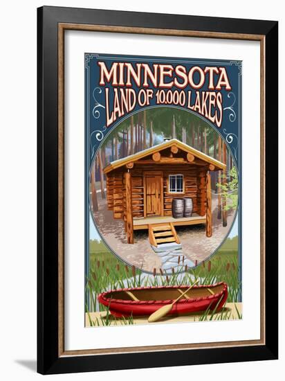 Minnesota - Cabin and Lake-Lantern Press-Framed Art Print