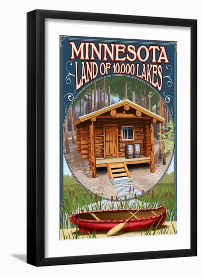 Minnesota - Cabin and Lake-Lantern Press-Framed Art Print