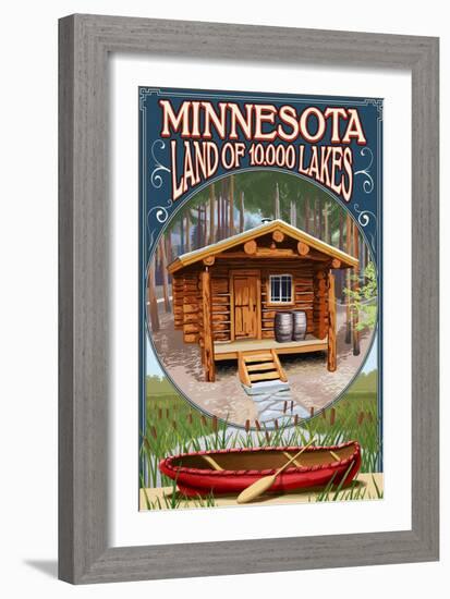 Minnesota - Cabin and Lake-Lantern Press-Framed Premium Giclee Print