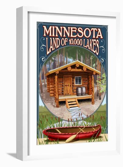 Minnesota - Cabin and Lake-Lantern Press-Framed Premium Giclee Print