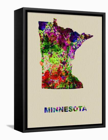 Minnesota Color Splatter Map-NaxArt-Framed Stretched Canvas