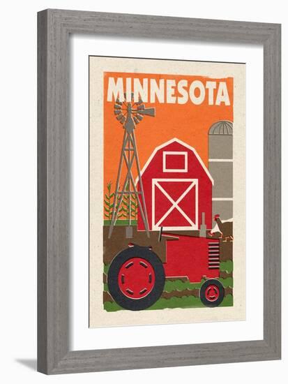 Minnesota - Country - Woodblock-Lantern Press-Framed Art Print