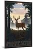 Minnesota - Deer and Sunrise-Lantern Press-Mounted Art Print