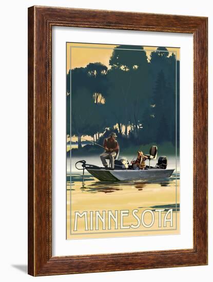 Minnesota - Fishermen in Boat-Lantern Press-Framed Art Print