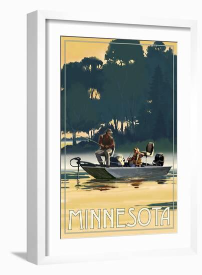 Minnesota - Fishermen in Boat-Lantern Press-Framed Art Print