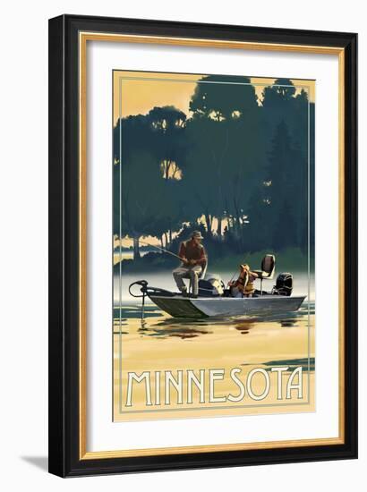 Minnesota - Fishermen in Boat-Lantern Press-Framed Art Print