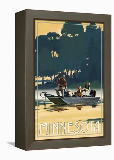Minnesota - Fishermen in Boat-Lantern Press-Framed Stretched Canvas