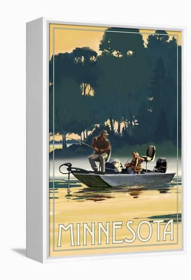 Minnesota - Fishermen in Boat-Lantern Press-Framed Stretched Canvas