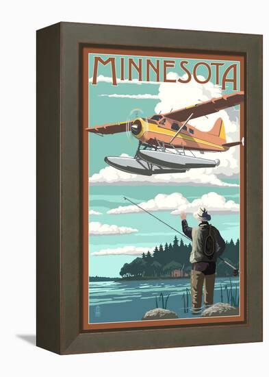 Minnesota - Float Plane and Fisherman-Lantern Press-Framed Stretched Canvas