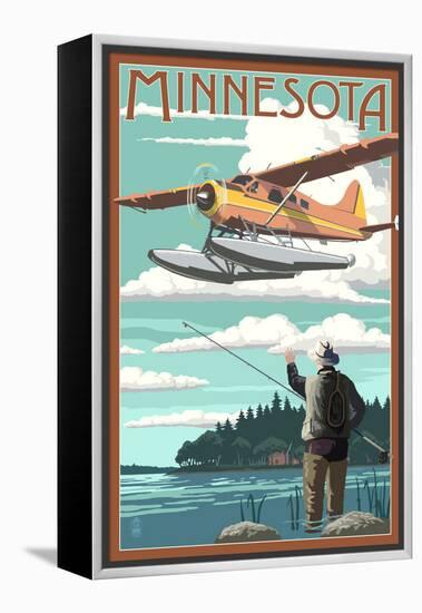 Minnesota - Float Plane and Fisherman-Lantern Press-Framed Stretched Canvas