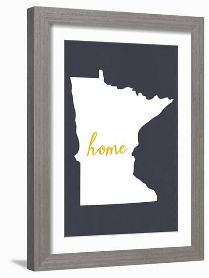 Minnesota - Home State - White on Gray-Lantern Press-Framed Art Print