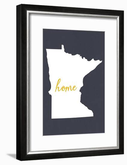 Minnesota - Home State - White on Gray-Lantern Press-Framed Art Print