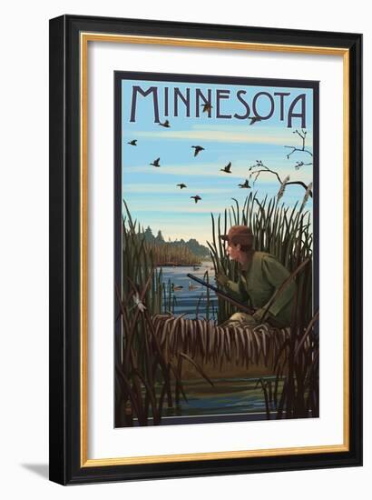 Minnesota - Hunter and Lake-Lantern Press-Framed Art Print