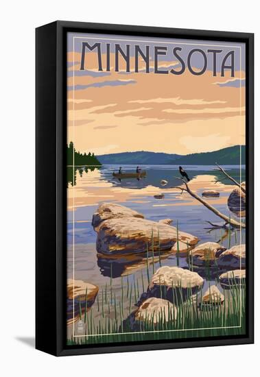 Minnesota - Lake Sunrise Scene-Lantern Press-Framed Stretched Canvas