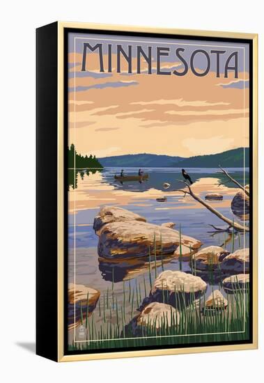 Minnesota - Lake Sunrise Scene-Lantern Press-Framed Stretched Canvas