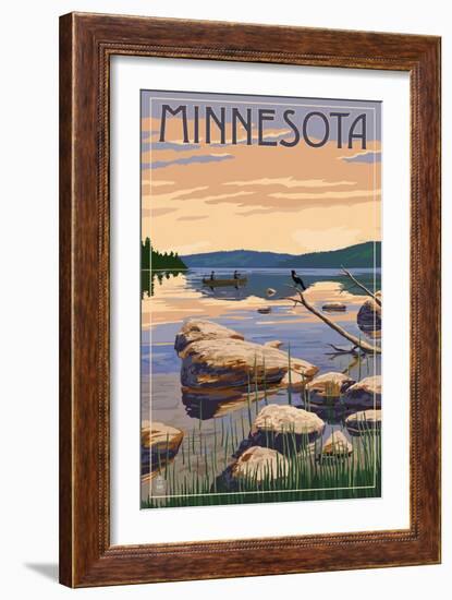 Minnesota - Lake Sunrise Scene-Lantern Press-Framed Art Print