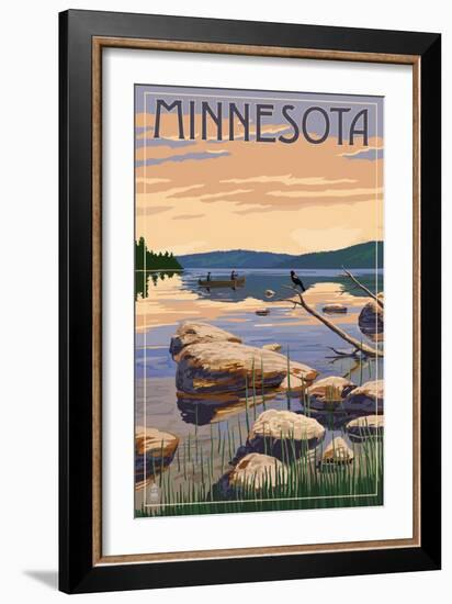 Minnesota - Lake Sunrise Scene-Lantern Press-Framed Art Print