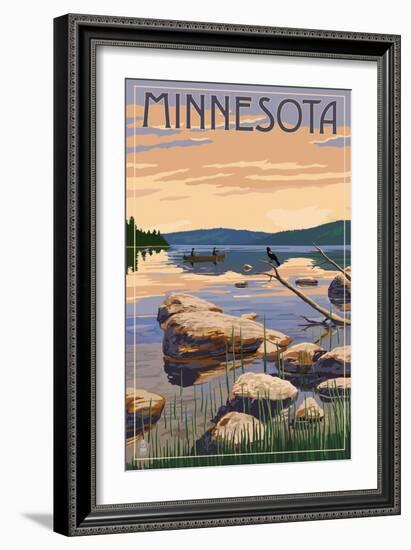 Minnesota - Lake Sunrise Scene-Lantern Press-Framed Art Print