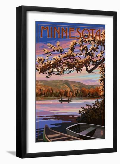 Minnesota - Lake Sunset Scene-Lantern Press-Framed Art Print