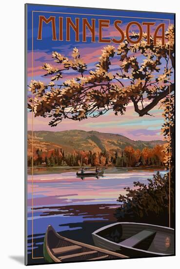 Minnesota - Lake Sunset Scene-Lantern Press-Mounted Art Print