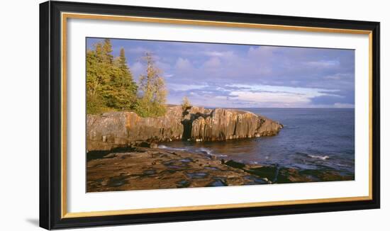 Minnesota, Lichen Covered Rocks and Stormy Sky over Lake Superior at Artist Point-John Barger-Framed Photographic Print