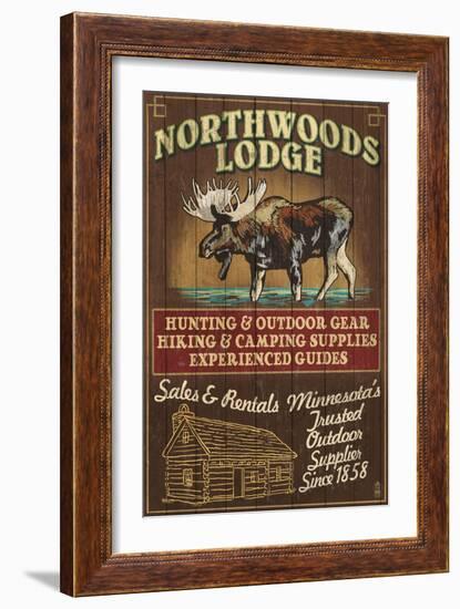 Minnesota - Moose Northwoods Lodge-Lantern Press-Framed Art Print