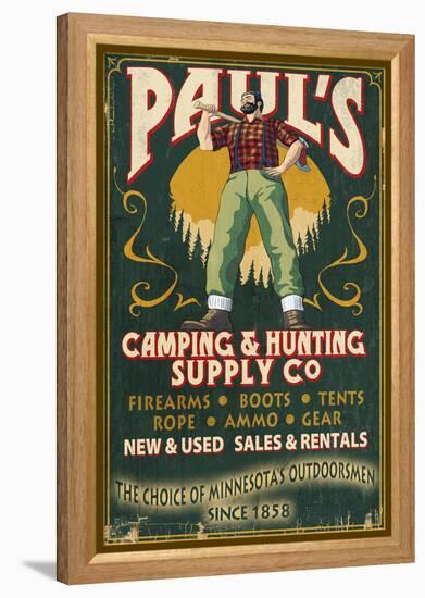 Minnesota - Paul Bunyan Camping Supply-Lantern Press-Framed Stretched Canvas