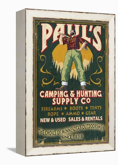 Minnesota - Paul Bunyan Camping Supply-Lantern Press-Framed Stretched Canvas