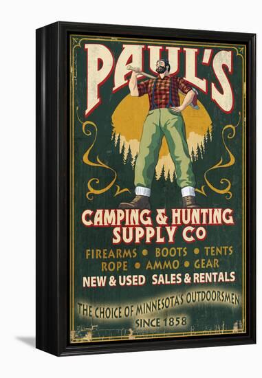 Minnesota - Paul Bunyan Camping Supply-Lantern Press-Framed Stretched Canvas