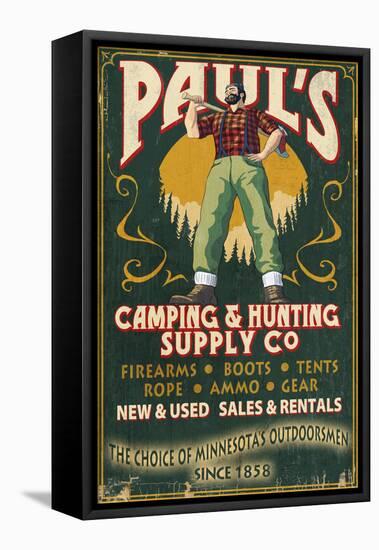 Minnesota - Paul Bunyan Camping Supply-Lantern Press-Framed Stretched Canvas