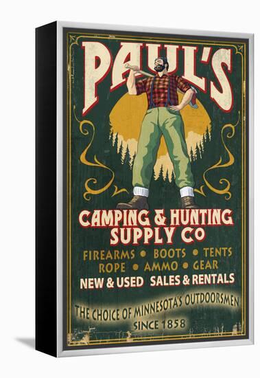 Minnesota - Paul Bunyan Camping Supply-Lantern Press-Framed Stretched Canvas