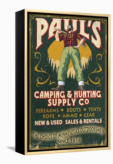 Minnesota - Paul Bunyan Camping Supply-Lantern Press-Framed Stretched Canvas