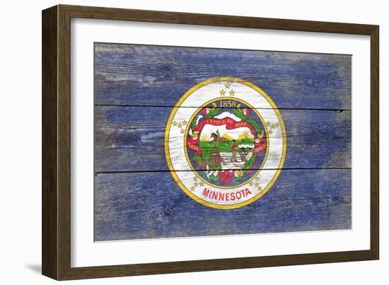 Minnesota State Flag - Barnwood Painting-Lantern Press-Framed Art Print