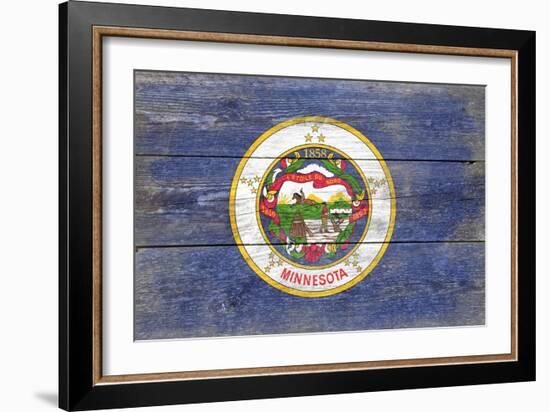 Minnesota State Flag - Barnwood Painting-Lantern Press-Framed Art Print