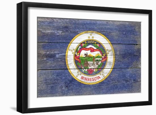 Minnesota State Flag - Barnwood Painting-Lantern Press-Framed Art Print