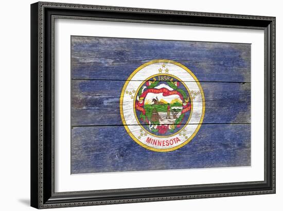 Minnesota State Flag - Barnwood Painting-Lantern Press-Framed Art Print